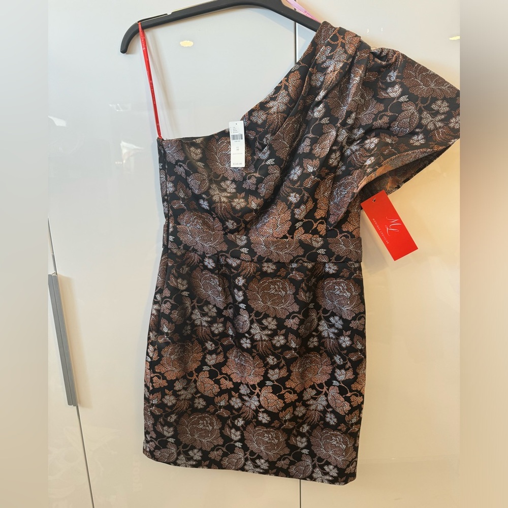 One shoulder brocade Monique Lhuillier mini dress